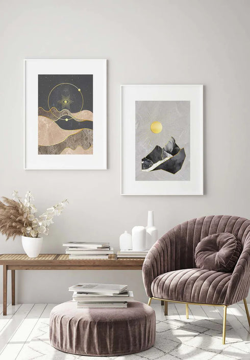 Space Abstract Real Gold Set Of 2 Posters 50x70cm
